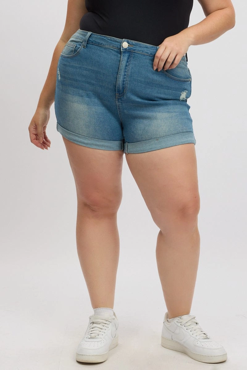 Denim Skinny Shorts High Rise Stretched Tear Resistant Fabric Machine-washable