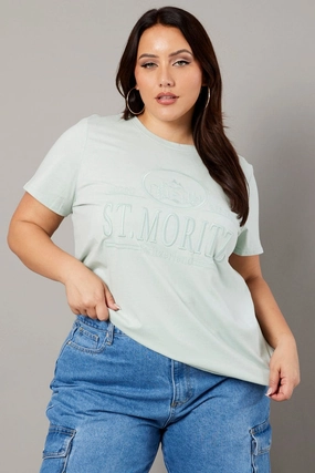 Relaxed Vibe Green Graphic T-shirt Short Sleeve Crew Neck