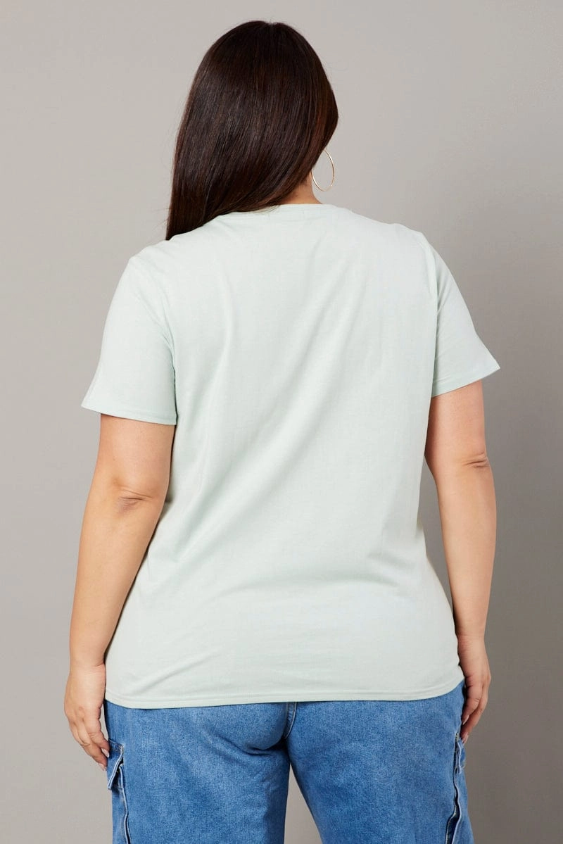 Chic Green Graphic T-shirt Short Sleeve Crew Neck
