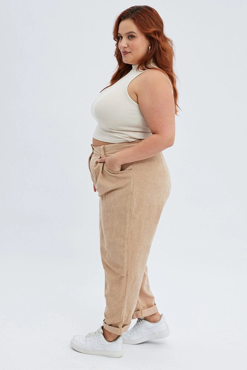 DurableConstruction No Fuss Camel Corduroy Pants Tapered Pleat Front