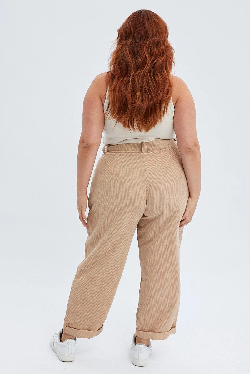 Freedom Fit Chic Design Camel Corduroy Pants Tapered Pleat Front