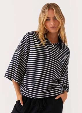 Loose - fitting Undefeated Oversized Polo Top - Stripe