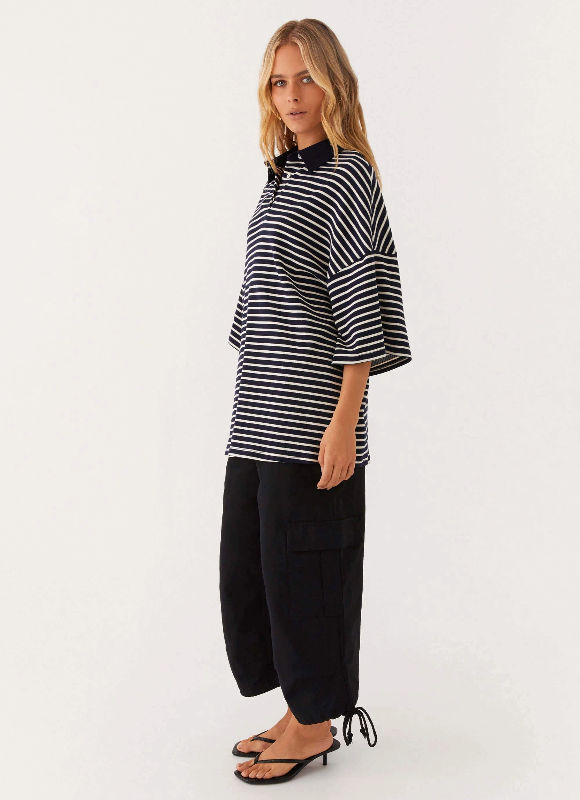 Formal Occasion Influencer Undefeated Oversized Polo Top - Stripe