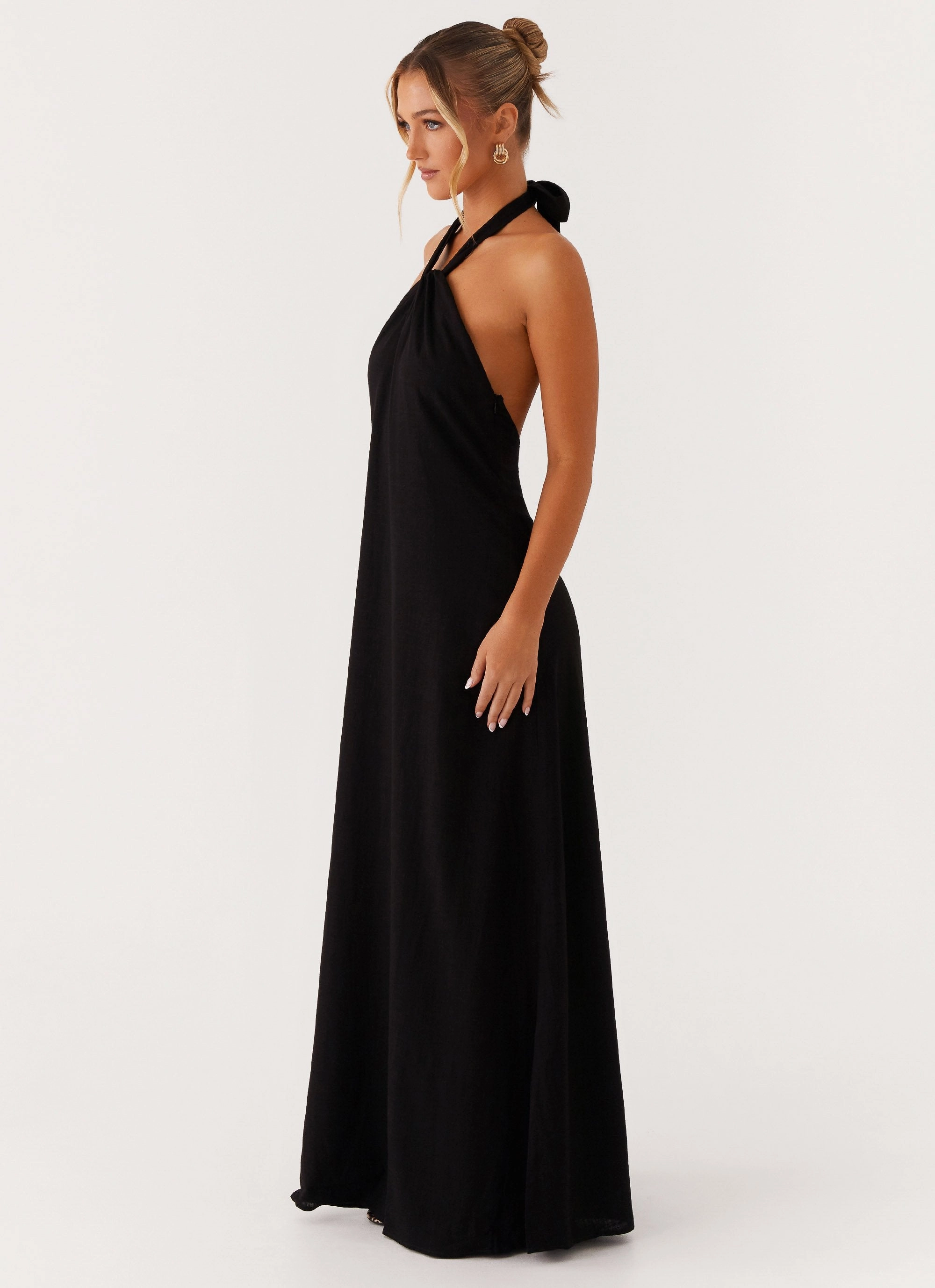 Vibrant Edge Urban Edge Golden Child Linen Maxi Dress - Black