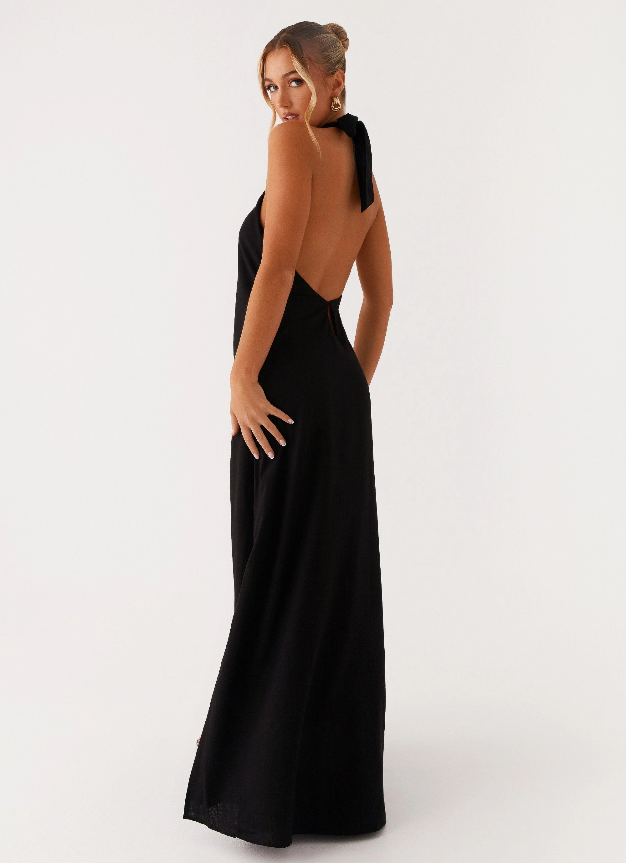 Minimal Motion Textured Look Golden Child Linen Maxi Dress - Black