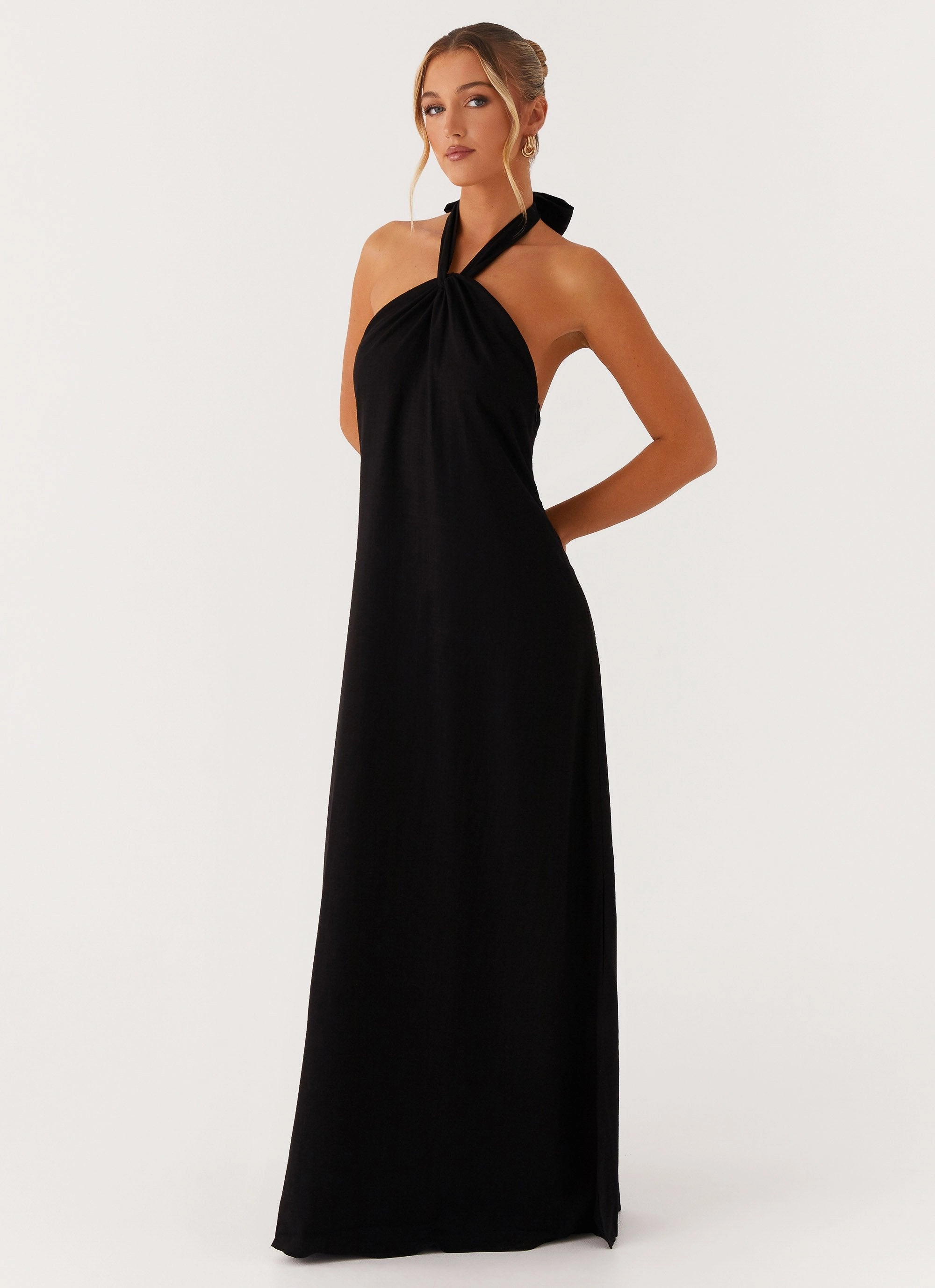 Front-Slit Golden Child Linen Maxi Dress - Black