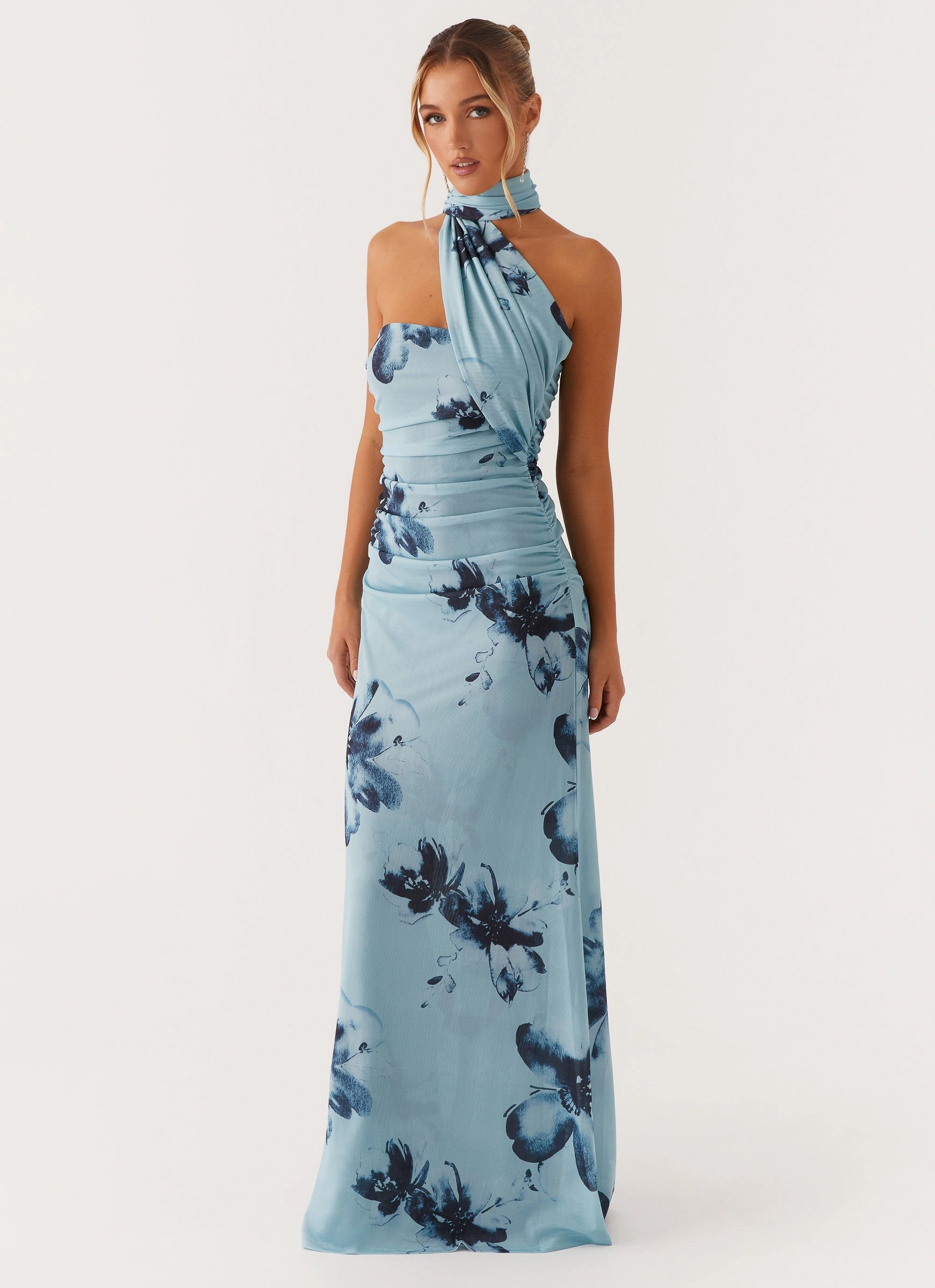 Songbird Maxi Dress - Blue Black Floral Cocktail-Party