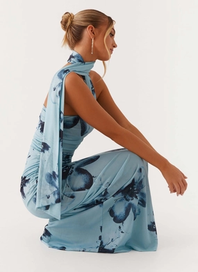 Basic Warm Daily Form Songbird Maxi Dress - Blue Black Floral