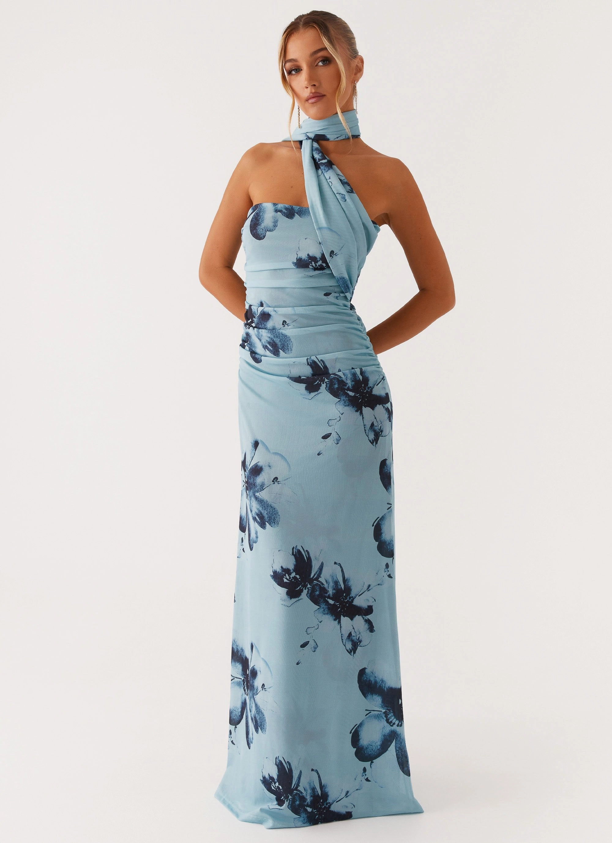 Songbird Maxi Dress - Blue Black Floral Crystal-Detail Romantic Vibes