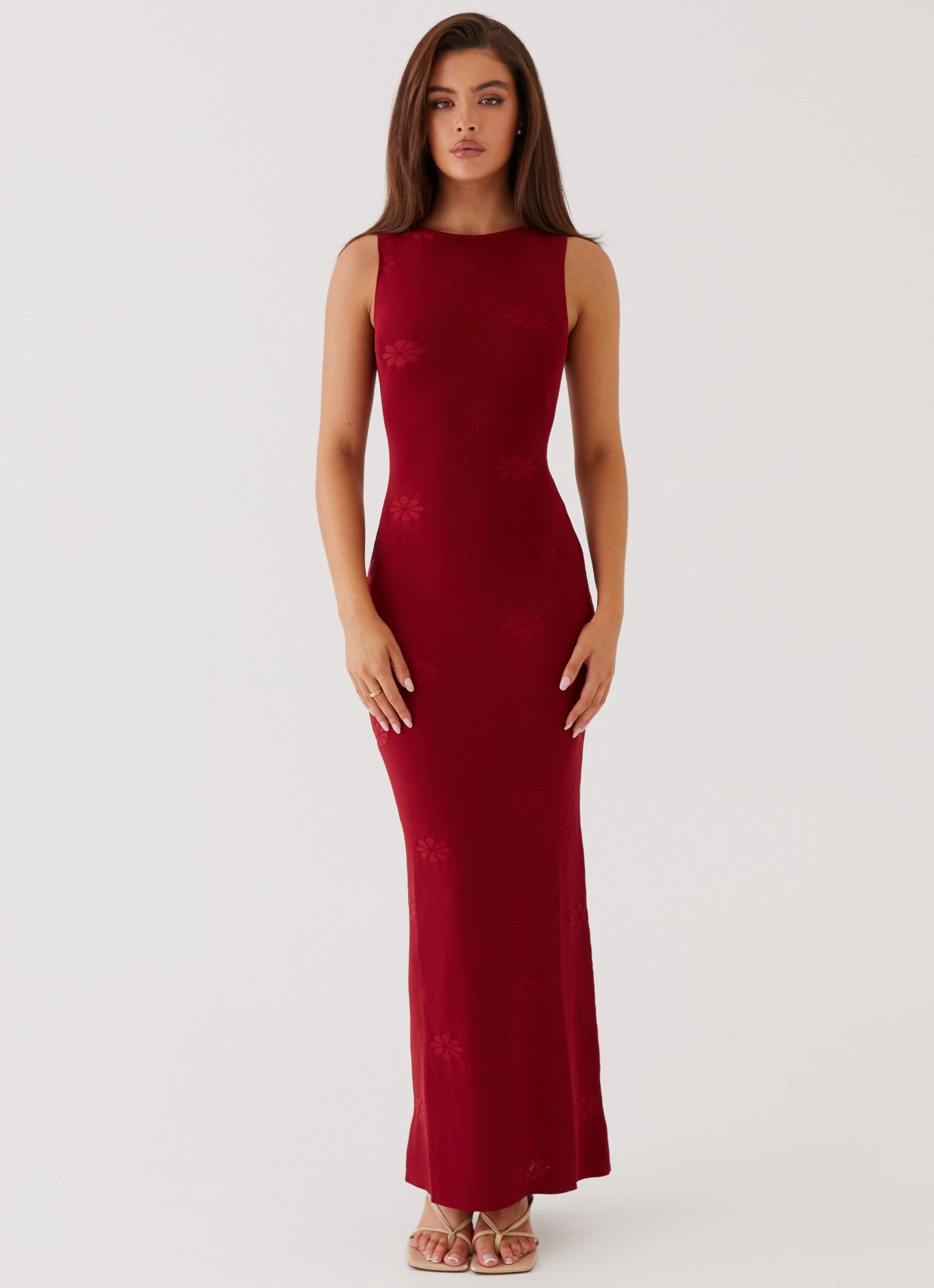 Draped-Style Holly Knit Maxi Dress - Red