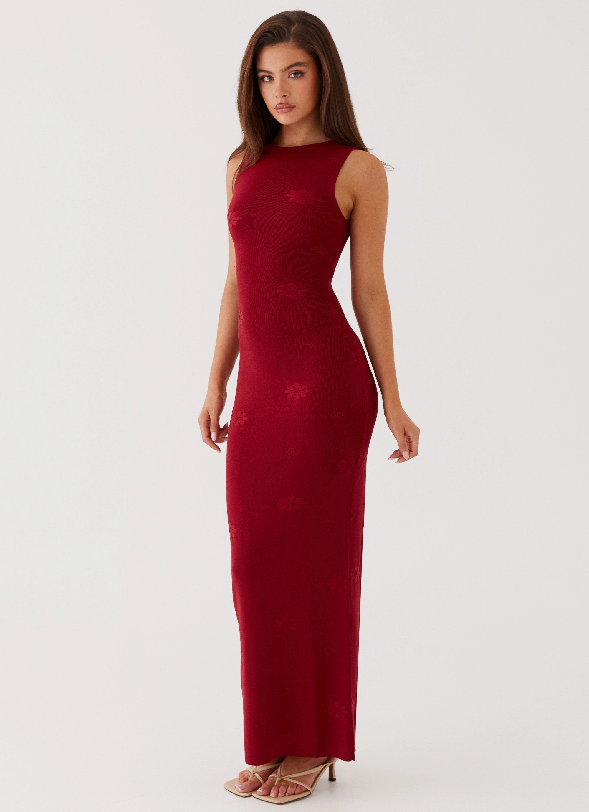 Holly Knit Maxi Dress - Red Retro Detail