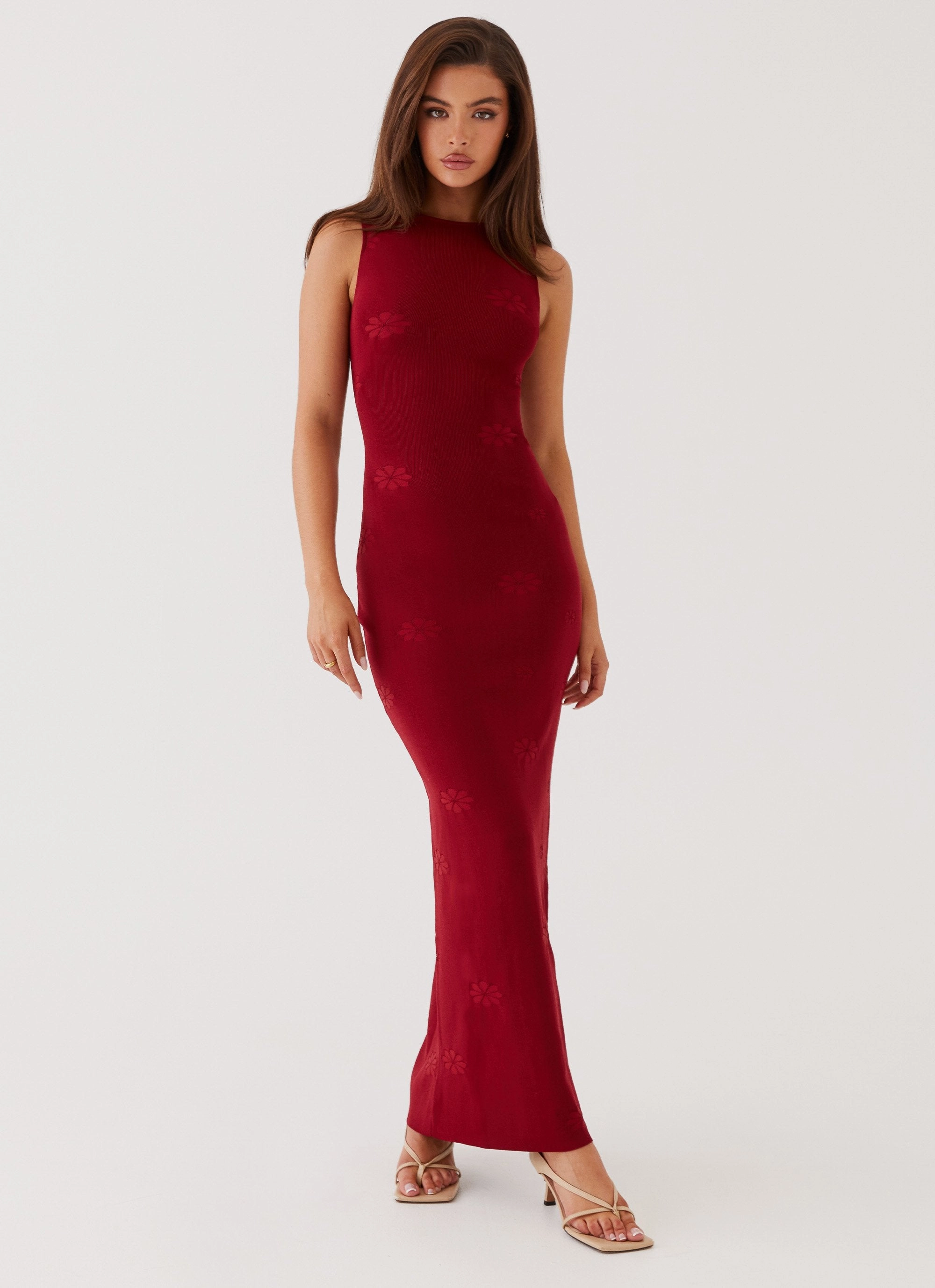 Metallic-Shine Holly Knit Maxi Dress - Red