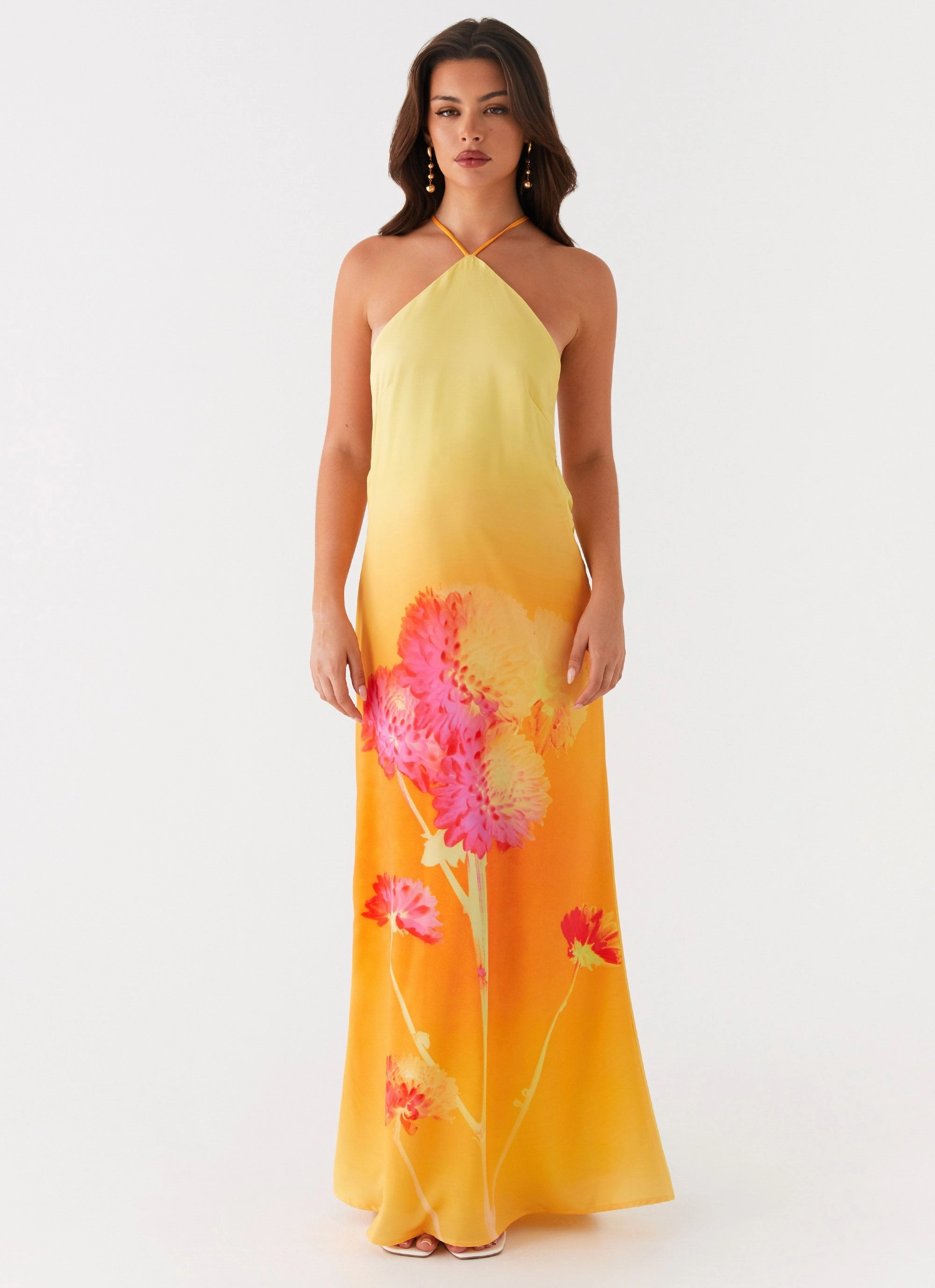 Edgy Look Trendy wrap gown Chloe Maxi Dress - Orange Floral