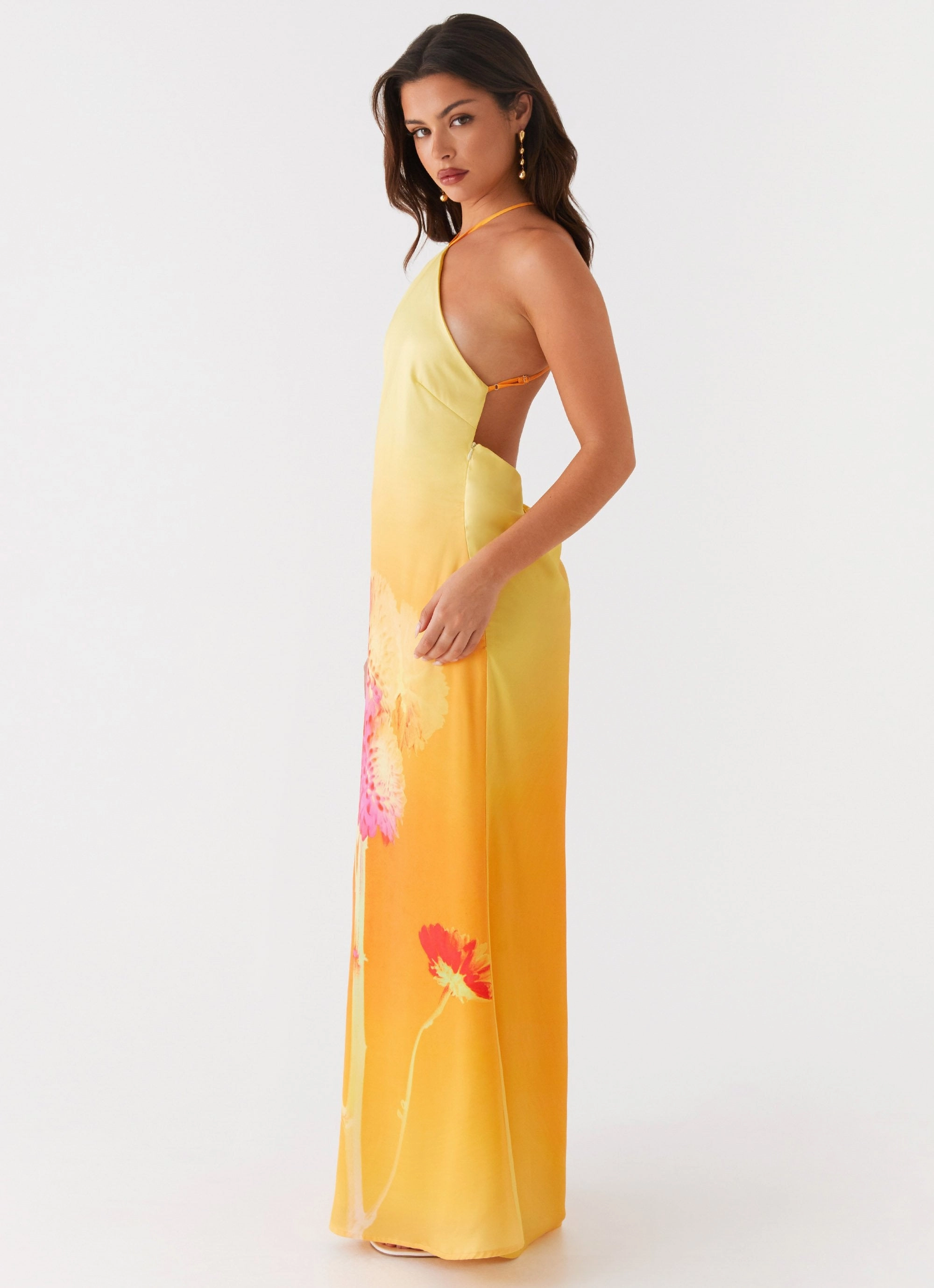 Artisanal-Detail Chloe Maxi Dress - Orange Floral