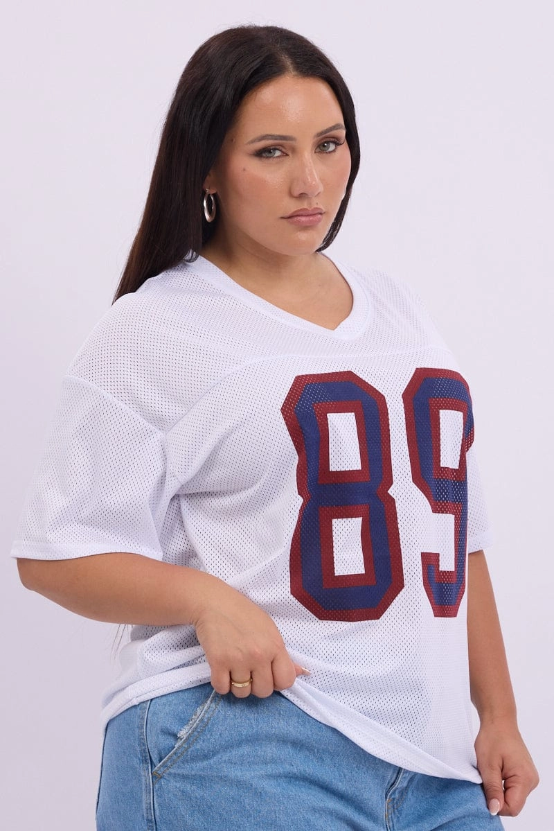 White Graphic T Shirt Short sleeve V Neck Outdoor Trend Look Minimal Comfort Wear