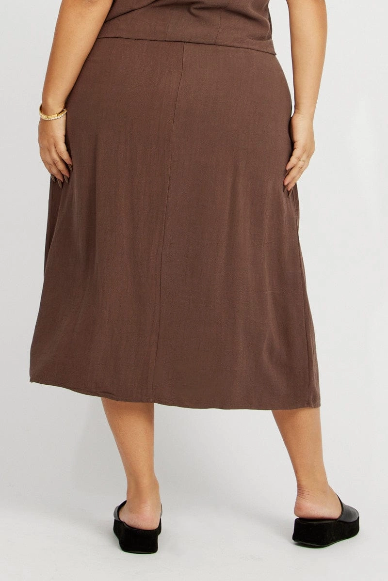 Pure Vibes Brown Linen Blend Straight Longline Skirt