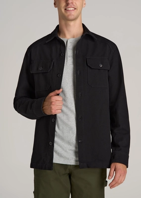 LJ&S Canvas Shirt Jacket for Tall Men in Black Teflon coating