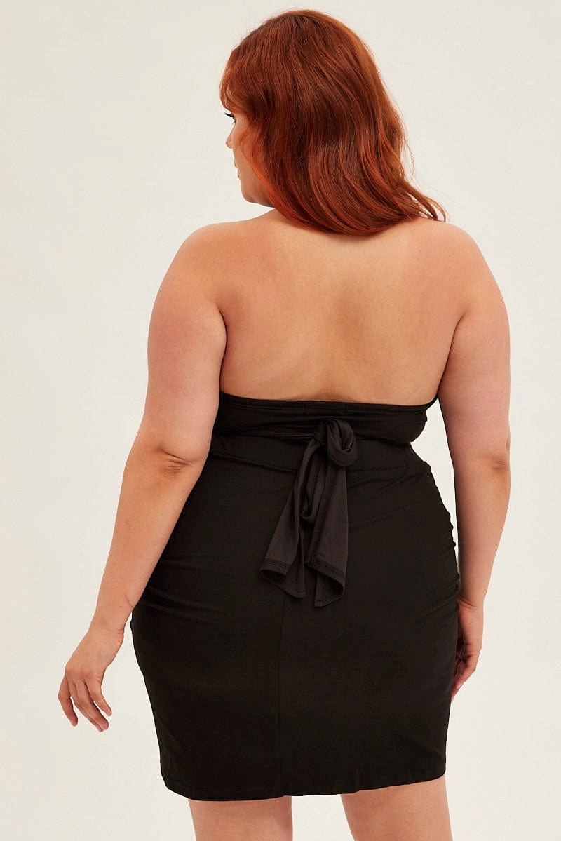 Black Midi Skirt Bodycon Drawstring Front Jersey Durable Stitching Lightweight Material