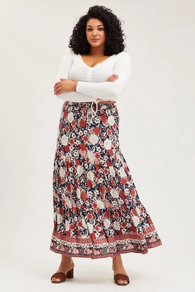 Heritage Craft Boho Print Tiered Maxi Skirt