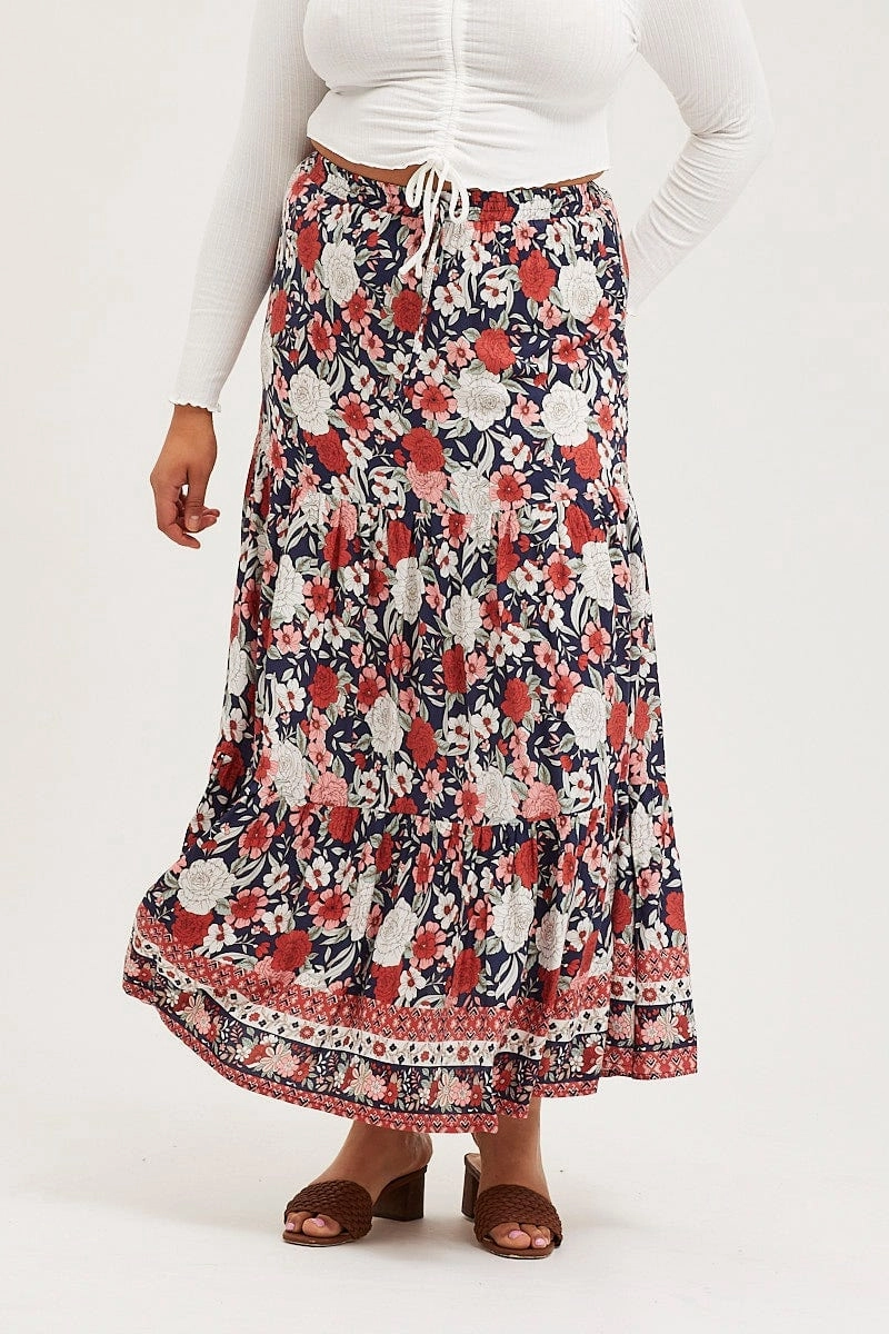 Cozy Movement Boho Print Tiered Maxi Skirt