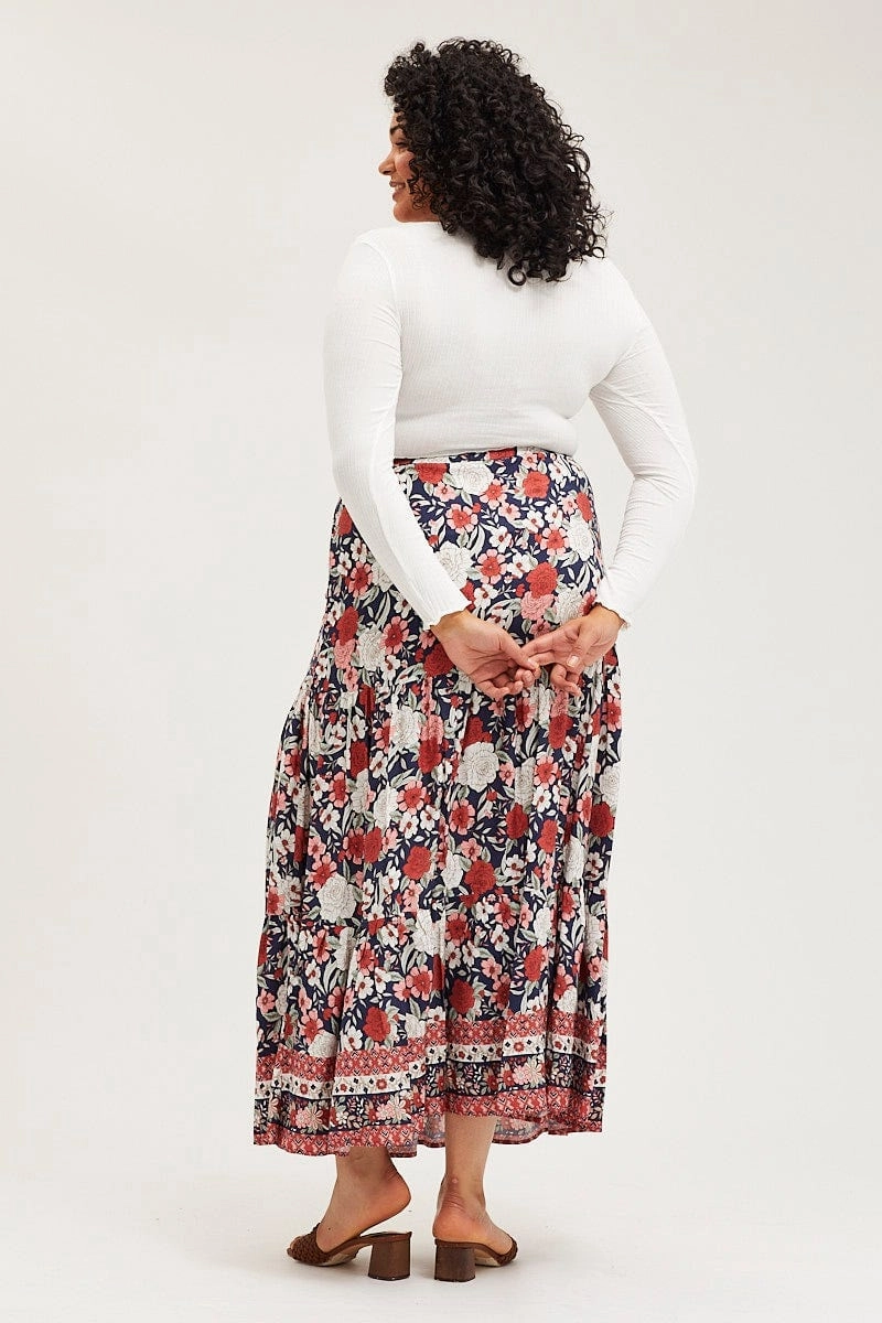 Boho Print Tiered Maxi Skirt Subtle Details