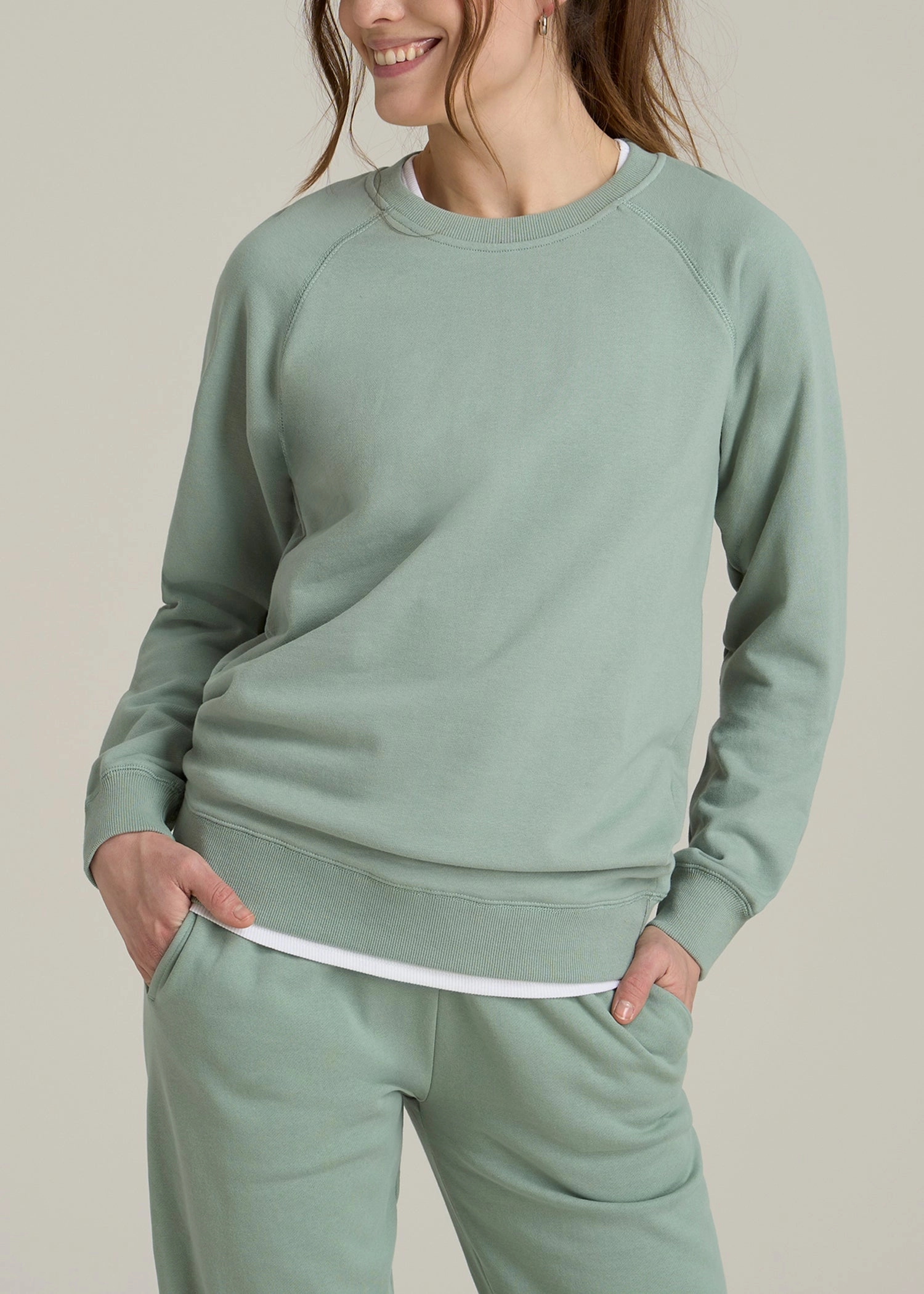 Wearever French Terry Women's Tall Crewneck Sweatshirt in Seagrass Casual Hoodie Style