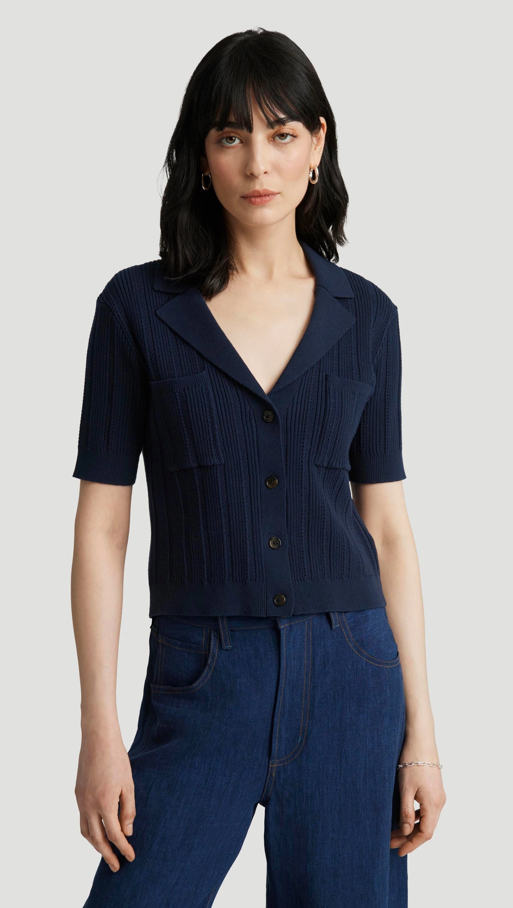 Collared Pocket Knit in Cotton | Midnight Everyday Essential Party Ready