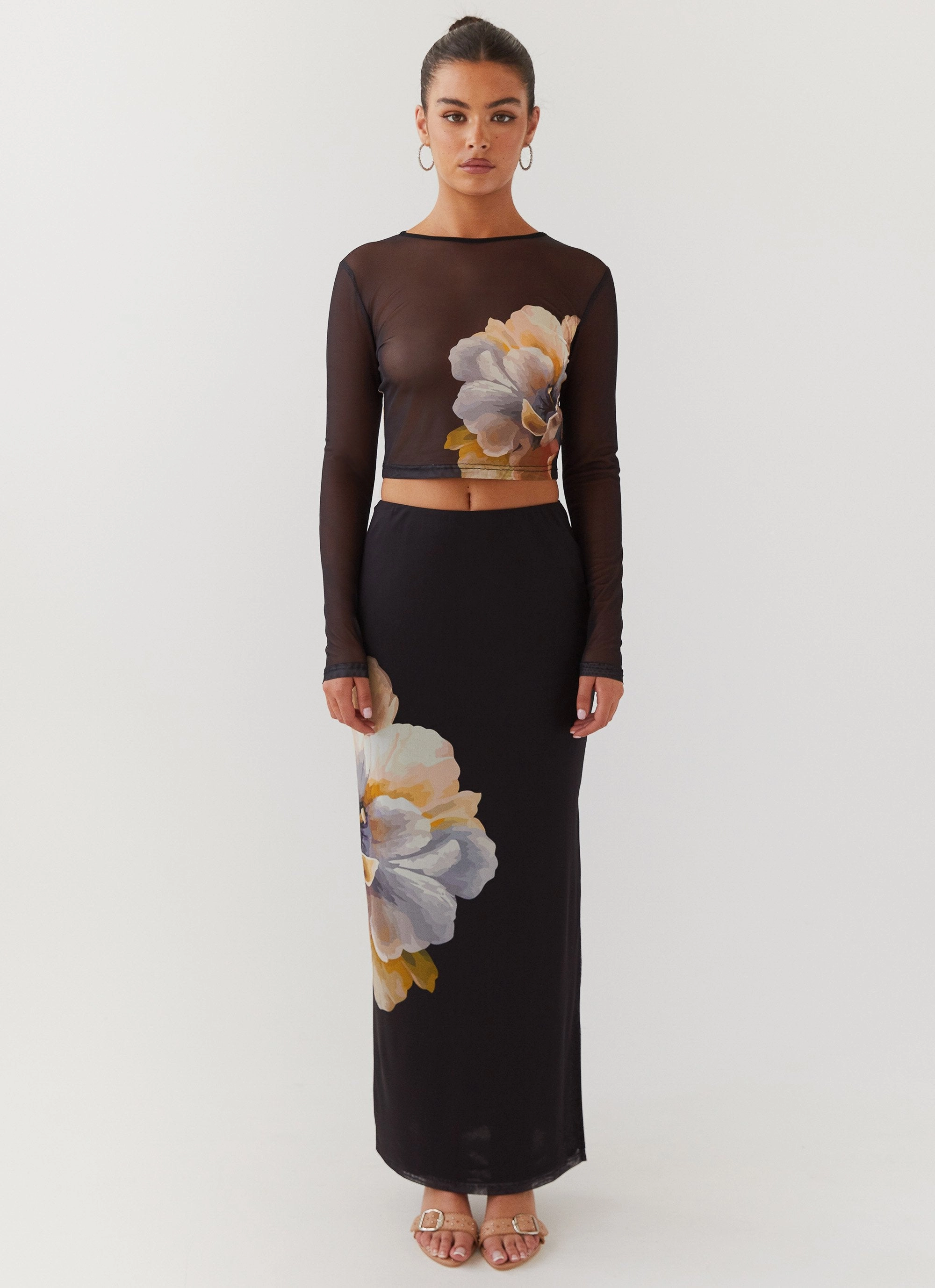 Chain Reaction Mesh Long Sleeve Top - Black Orchid Pockets available Furry