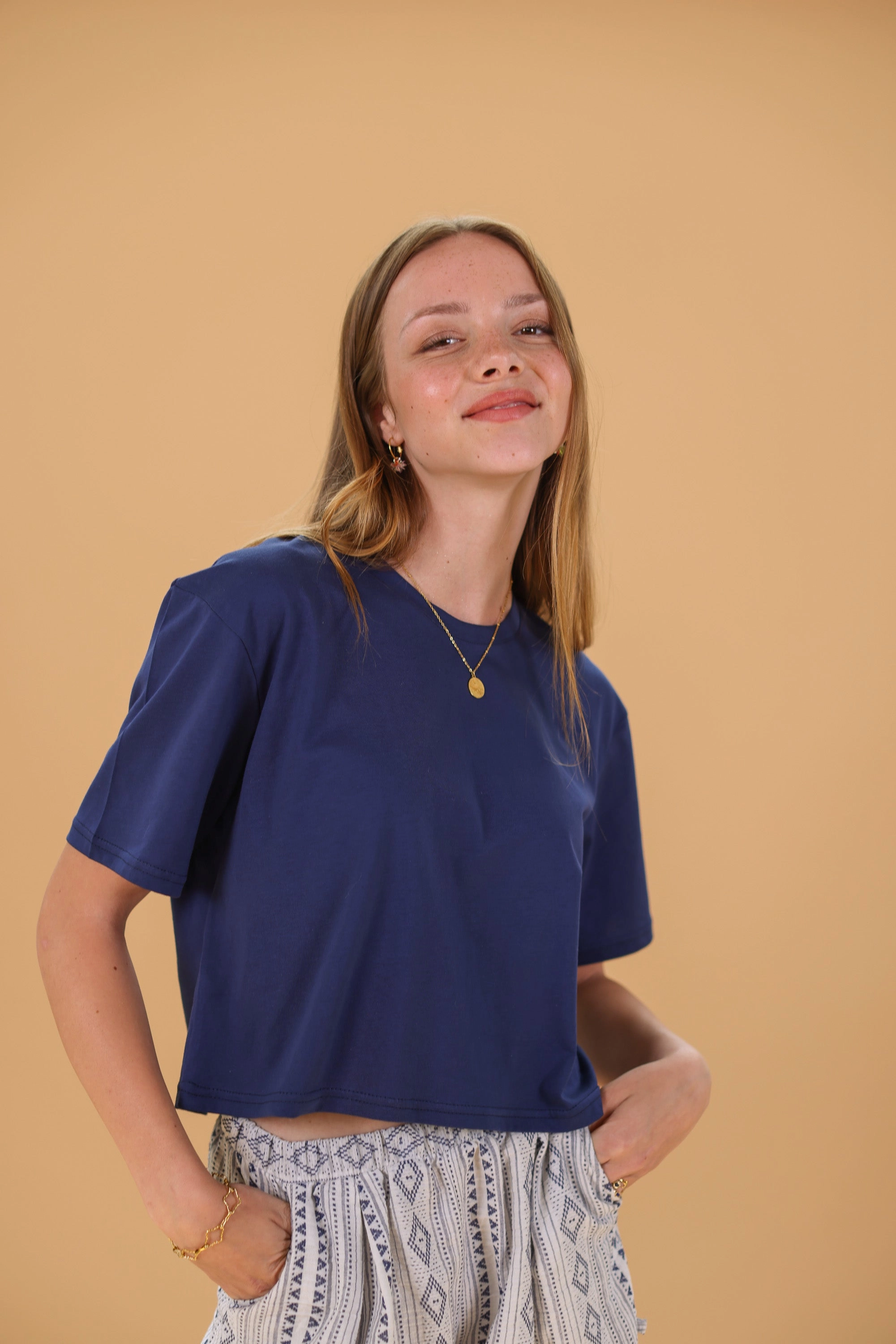 Top Kyra Blue Navy Stretch Material