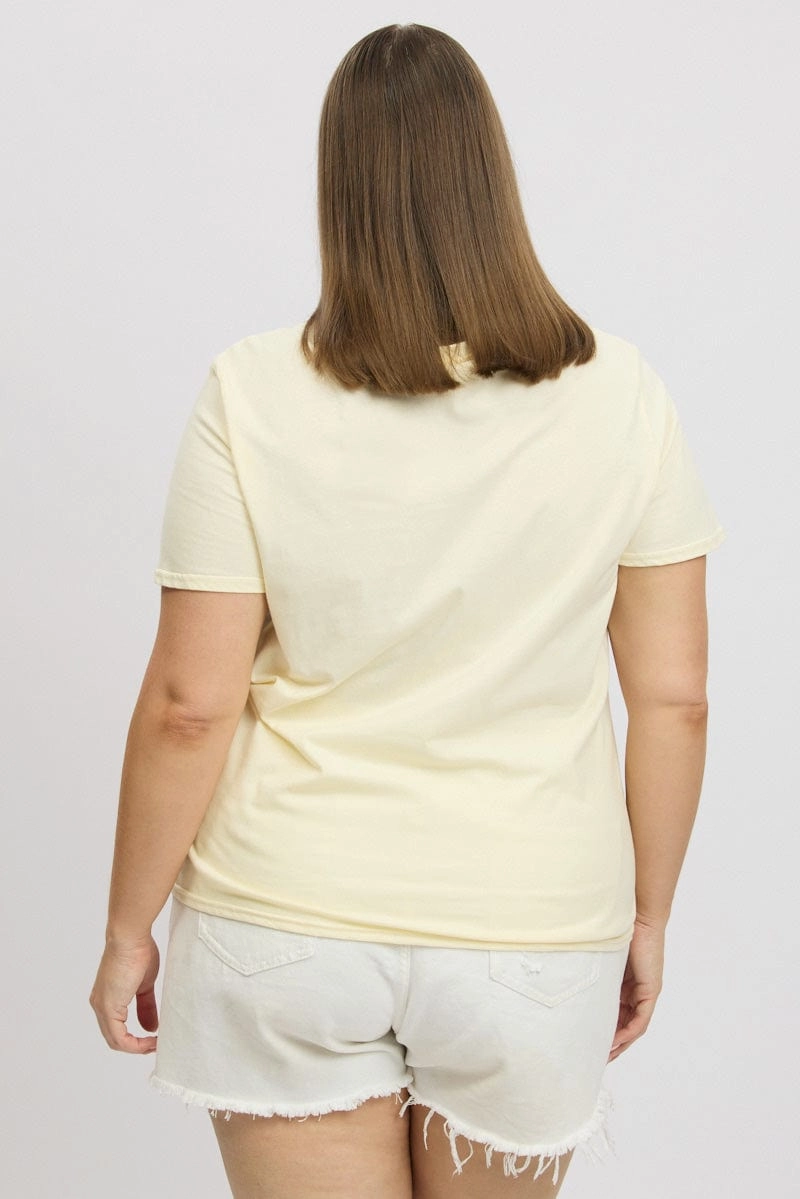 Yellow Graphic T Shirt Short Sleeve FadeResistant