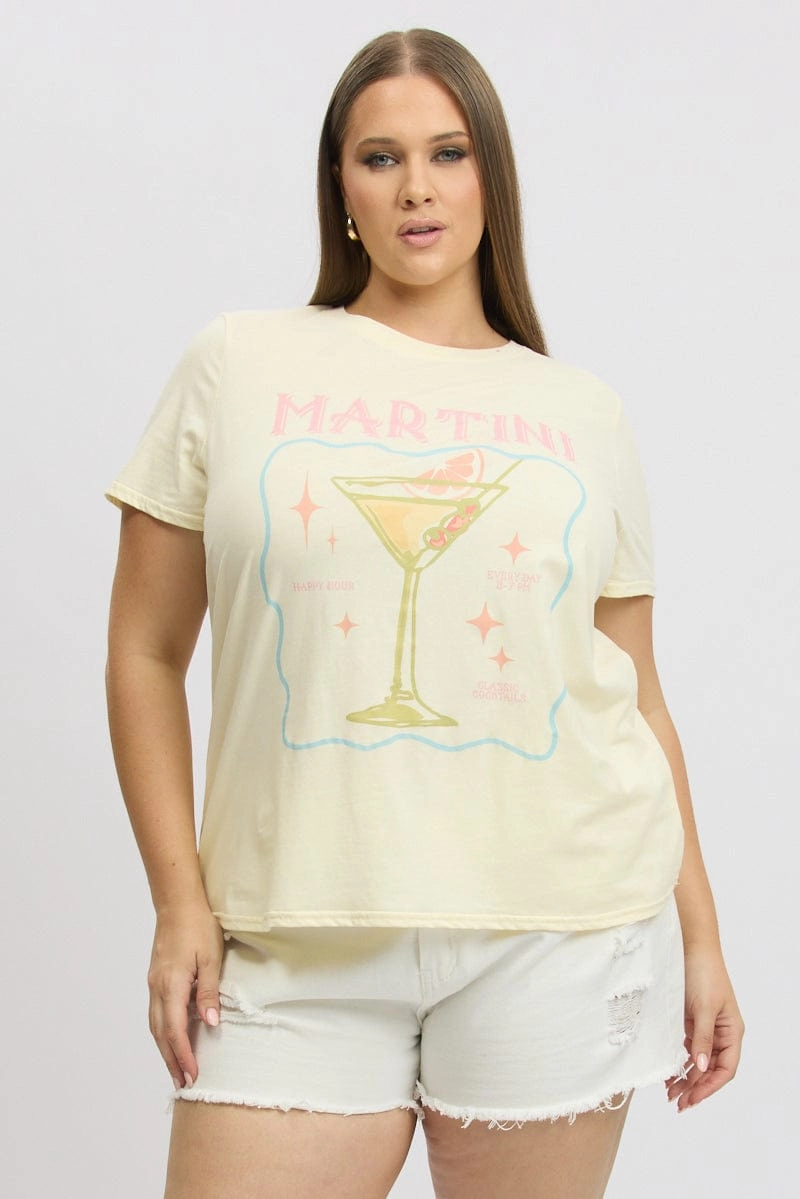 Yellow Graphic T Shirt Short Sleeve Everyday Trend