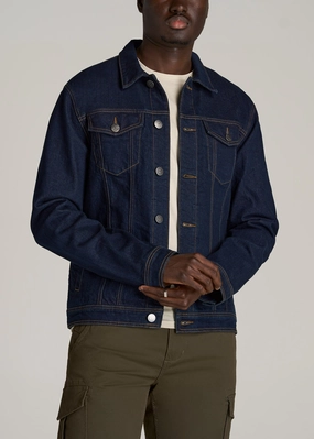 Men's Tall Denim Trucker Jacket in Raw Indigo All Ground Abrasion Resistant Trim