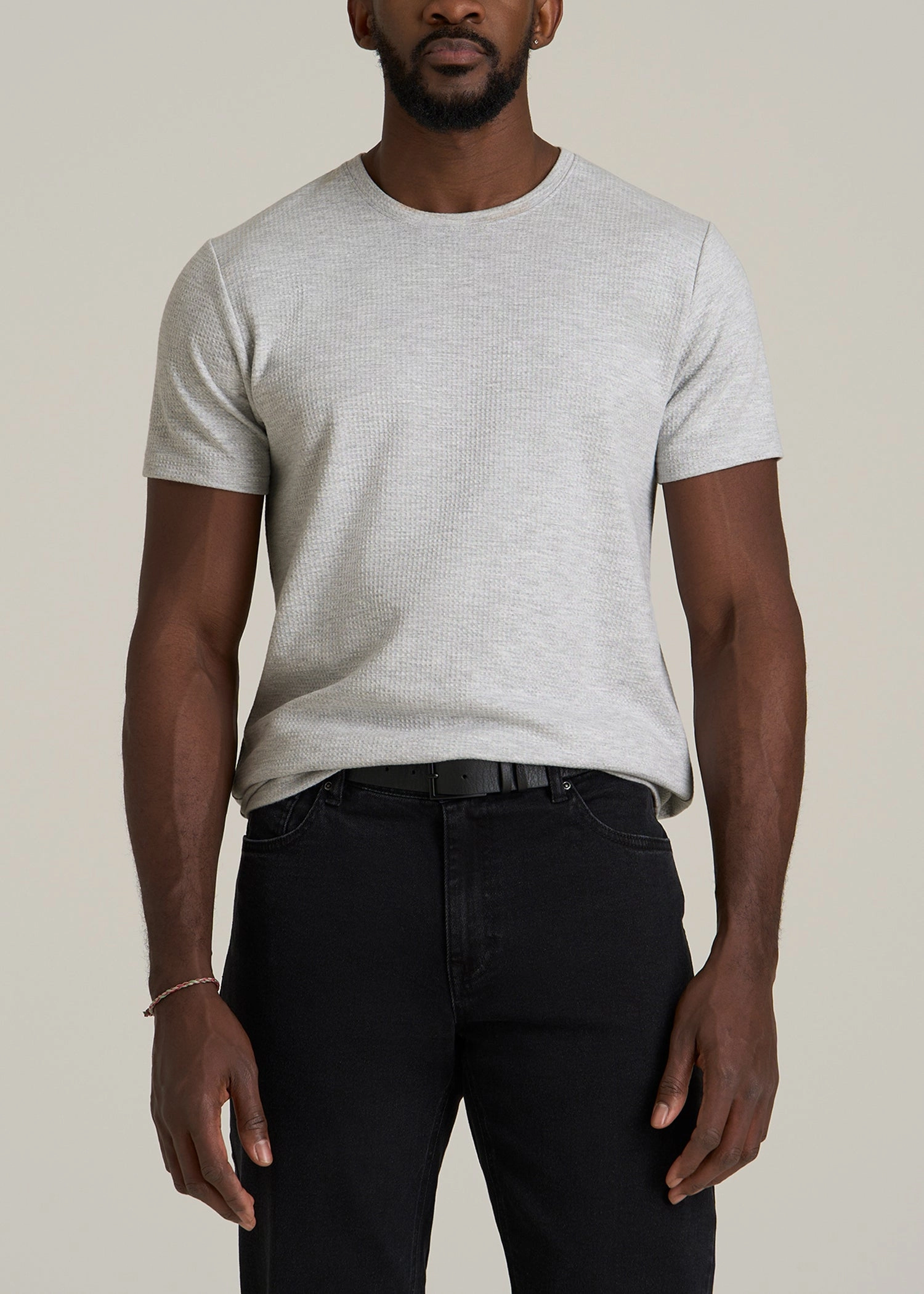 Cloud Knit Waffle Short Sleeve Tee for Tall Men in Light Heather Grey QuickRelease Breathable Tank