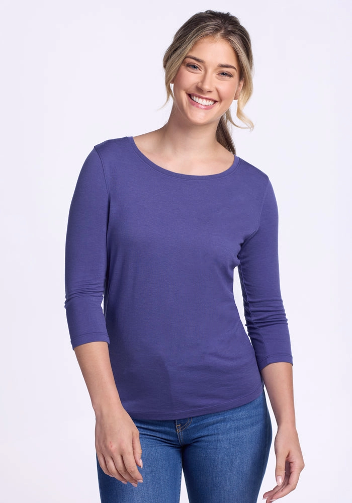 Light and Comfortable Jenny 3/4 Sleeve Crew Neck - Ink Blue