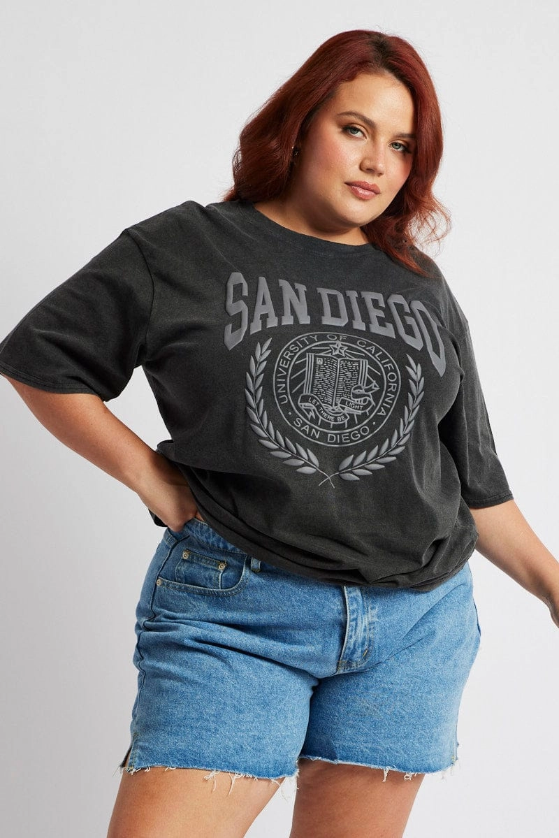 Grey Graphic T-shirt Short Sleeve Crew Neck Chic Design Timeless Look Wear