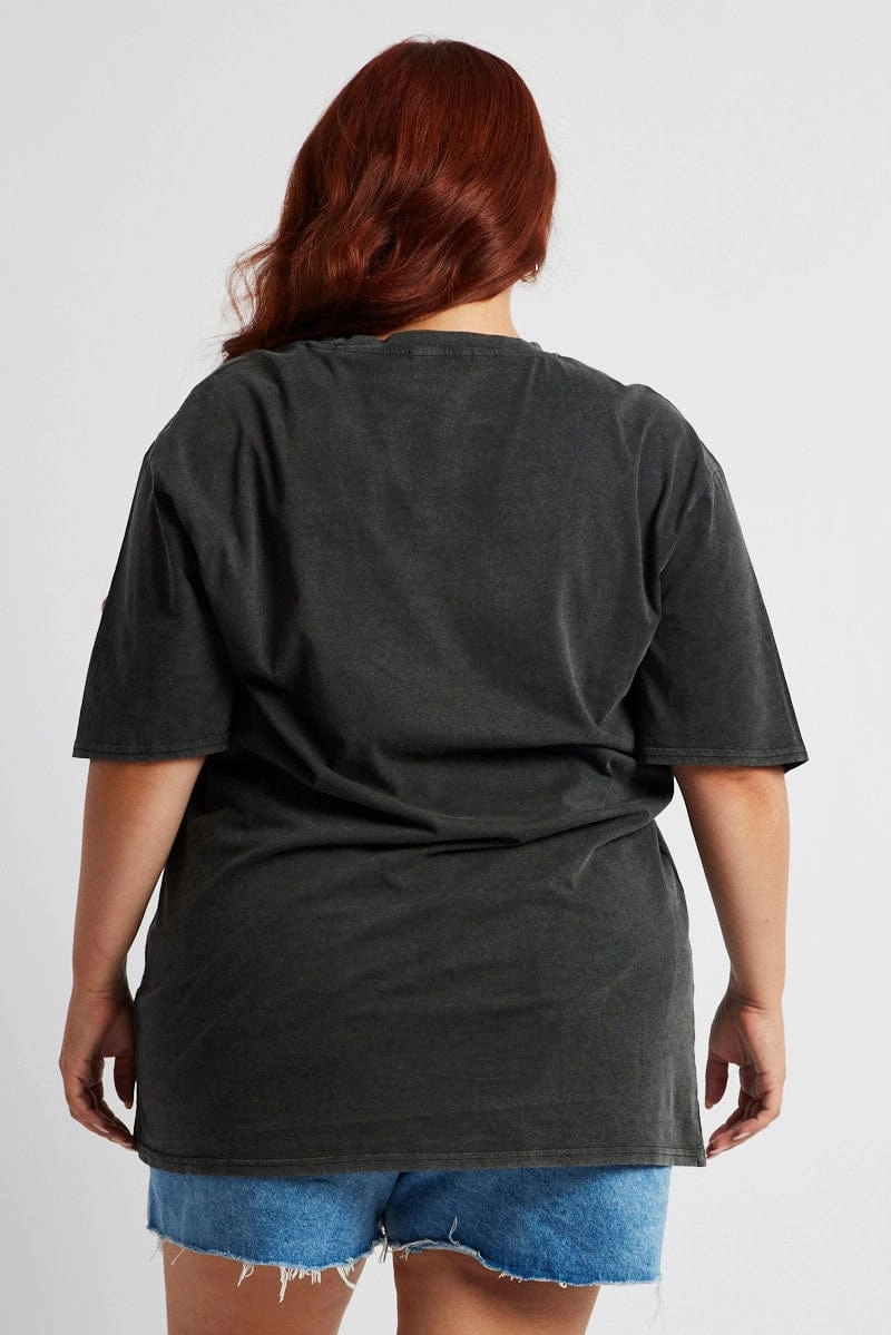 Grey Graphic T-shirt Short Sleeve Crew Neck Relaxed Vibes Sporty Layer Look