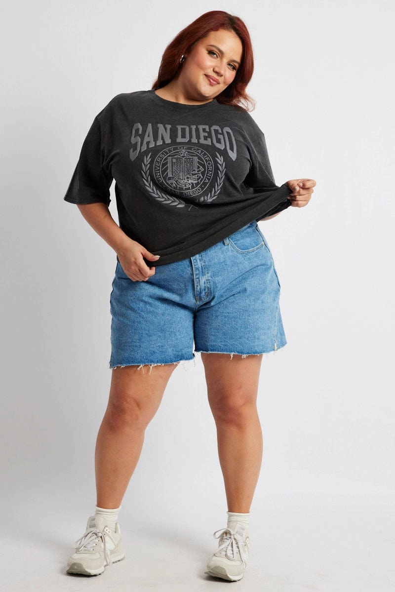 Reinforced Hems Grey Graphic T-shirt Short Sleeve Crew Neck