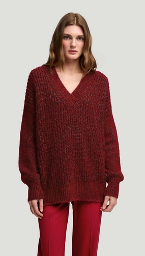 Chill Layer product home friendly comfort V-Neck Sweater in Marl Yarn | Burgundy
