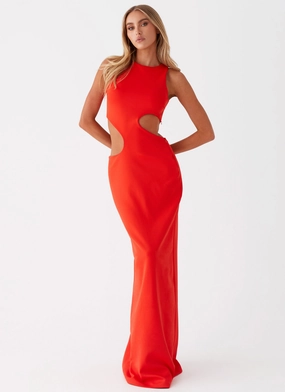 Vaeloria Maxi Dress - Red Long Sleeve Classic Layering