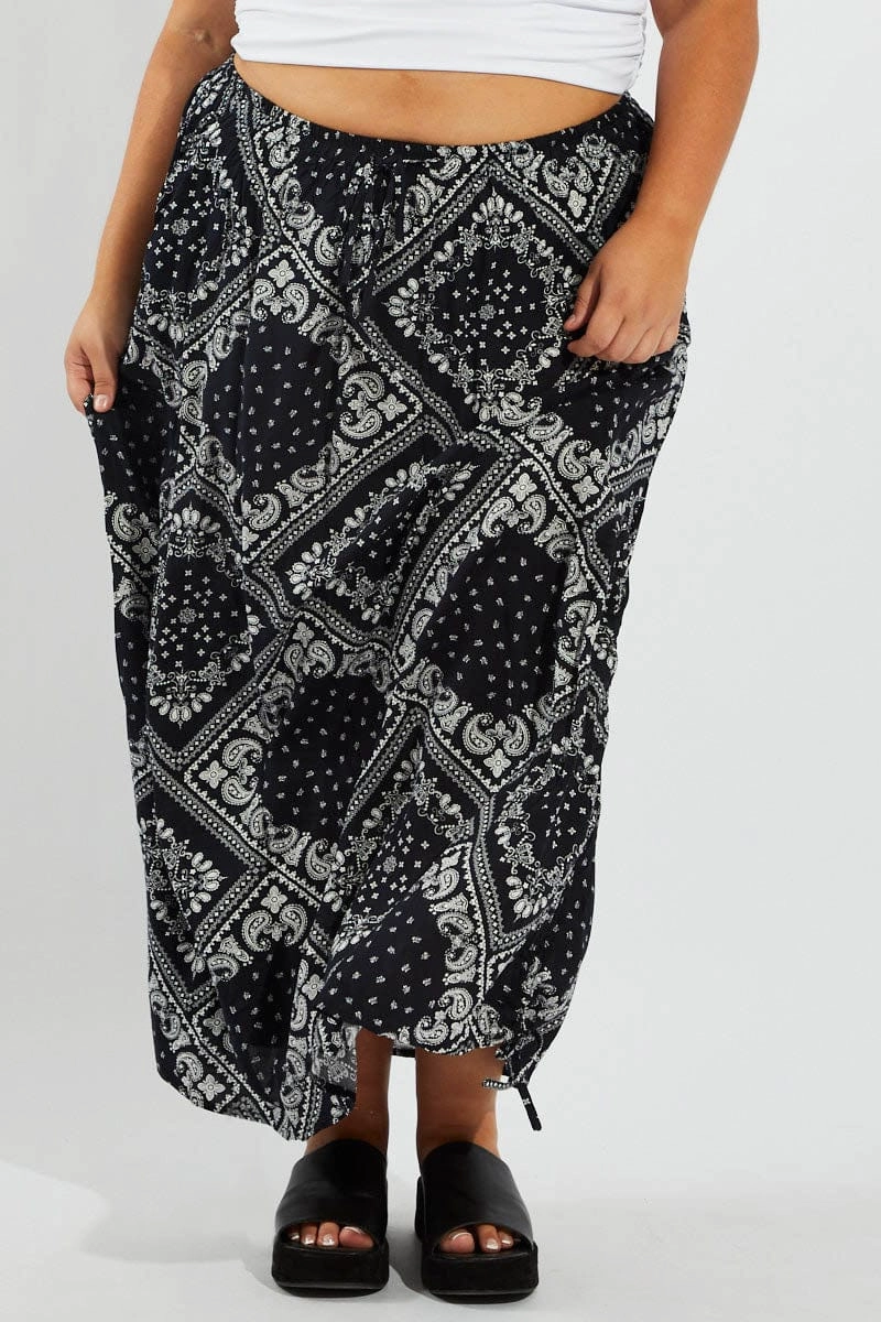 Sleek Motion party look Blue Boho Drawstring Side Bandana Maxi Skirt