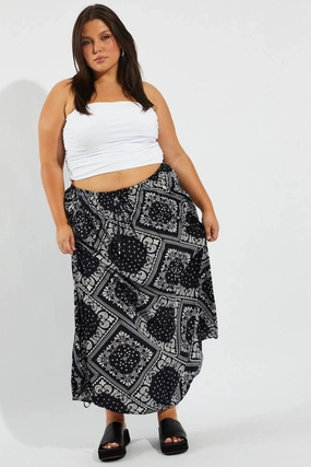 Modern Tones Easy Combo Blue Boho Drawstring Side Bandana Maxi Skirt