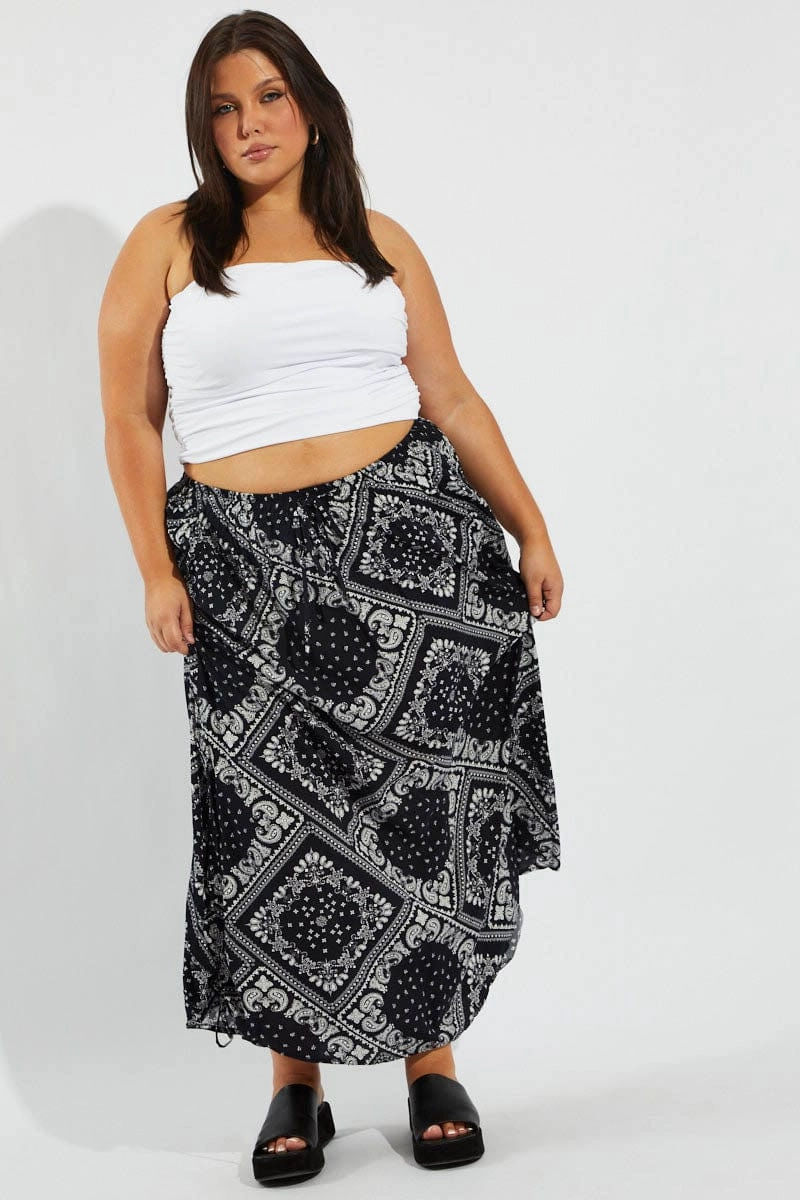 Modern Tones Easy Combo Blue Boho Drawstring Side Bandana Maxi Skirt