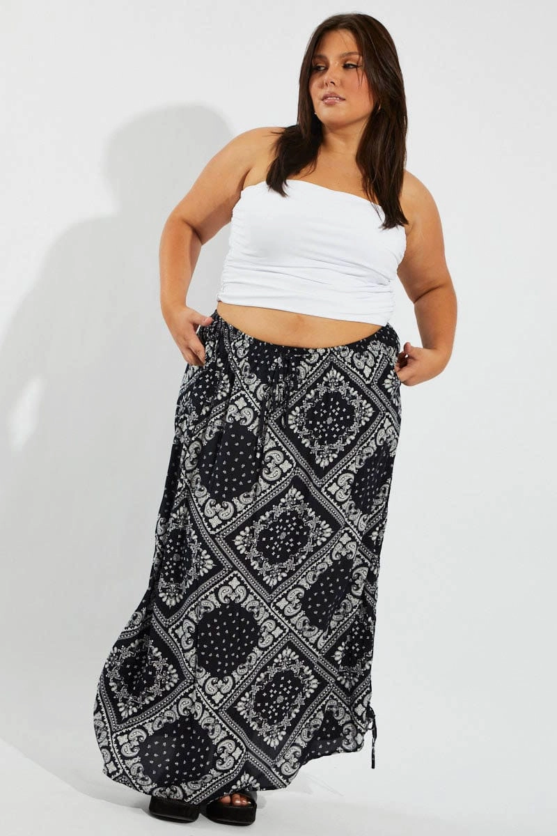 Blue Boho Drawstring Side Bandana Maxi Skirt Sleek Motion Daily Wear