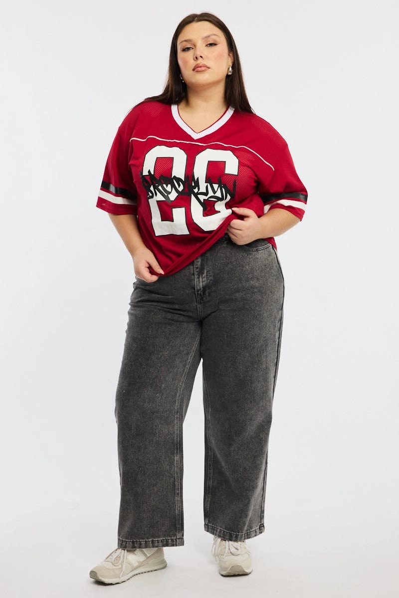 Red Sport Tee Short Sleeve Simple Comfort Look