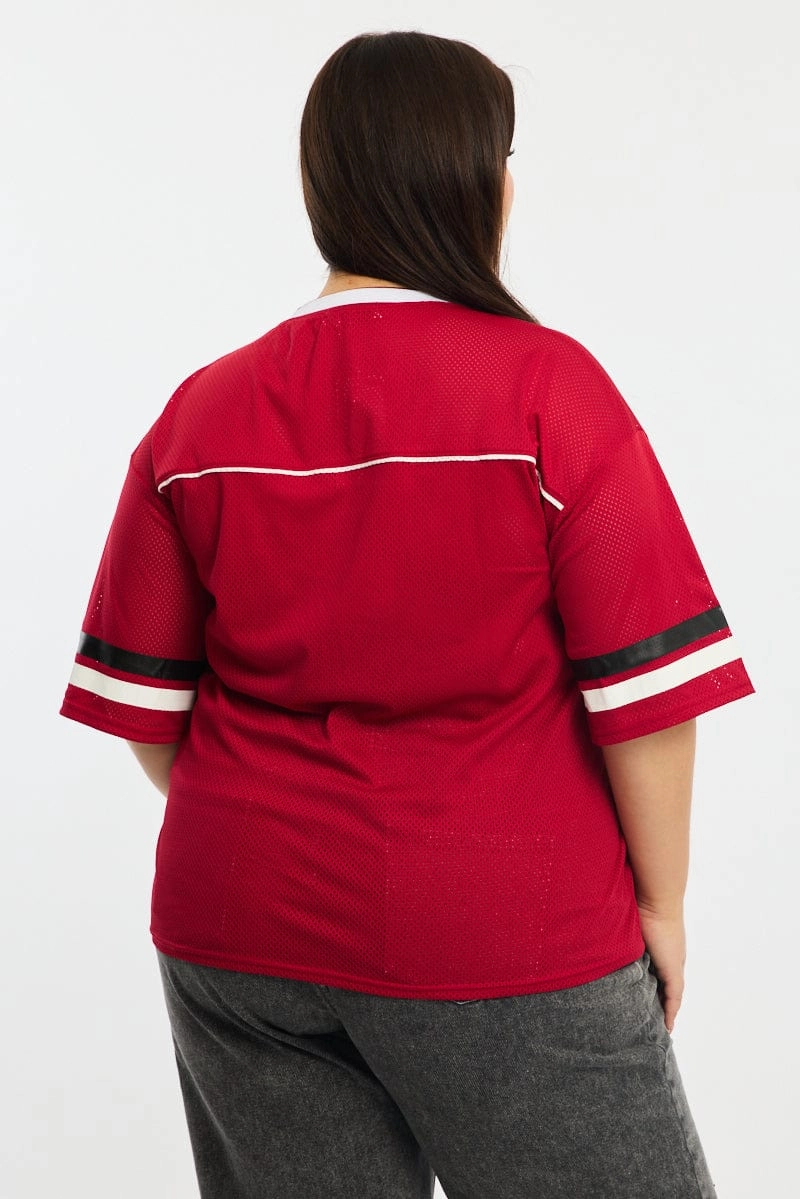 Cozy And Stylish Lightweight Feel Red Sport Tee Short Sleeve