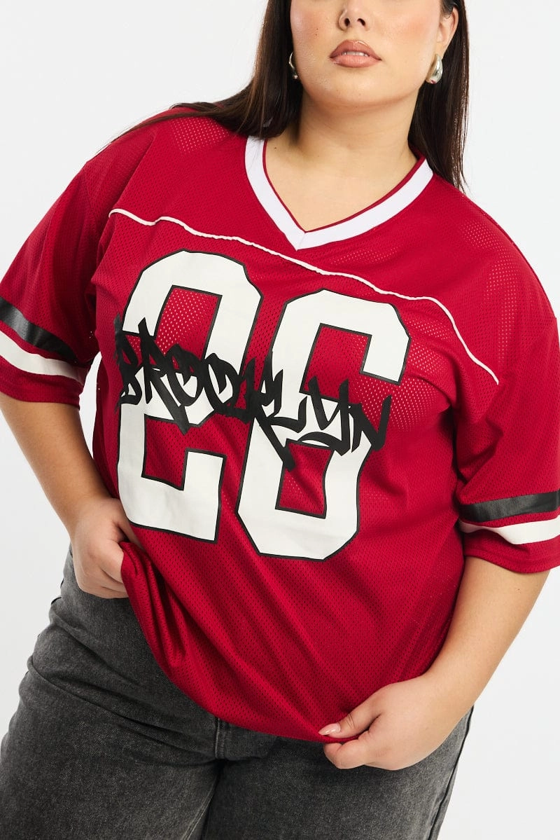 Red Sport Tee Short Sleeve Breathable Performance Everyday Flex