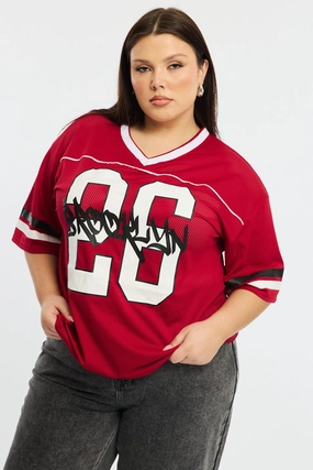 Red Sport Tee Short Sleeve Cozy Waist Movie Night