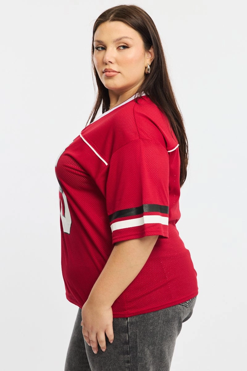 Sport Layer Fit Microfiber Blend Red Sport Tee Short Sleeve