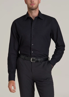 AntiStatic Coating Hydrophobic Threadwork Pinpoint Oxford Shirt for Tall Men in Black