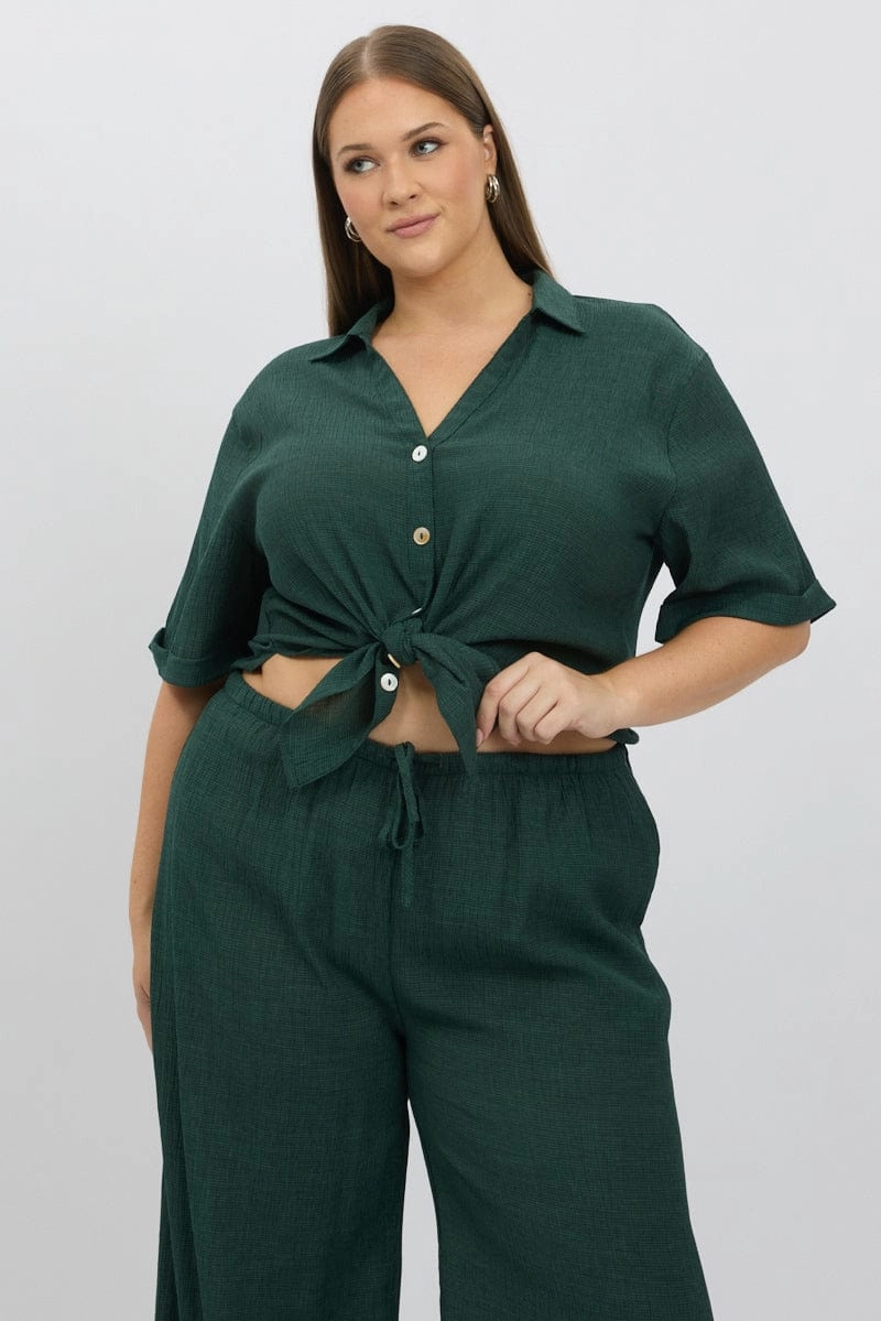 Preppy Vibe Fashion Choice Green Relaxed Shirt Short Sleeve Textured